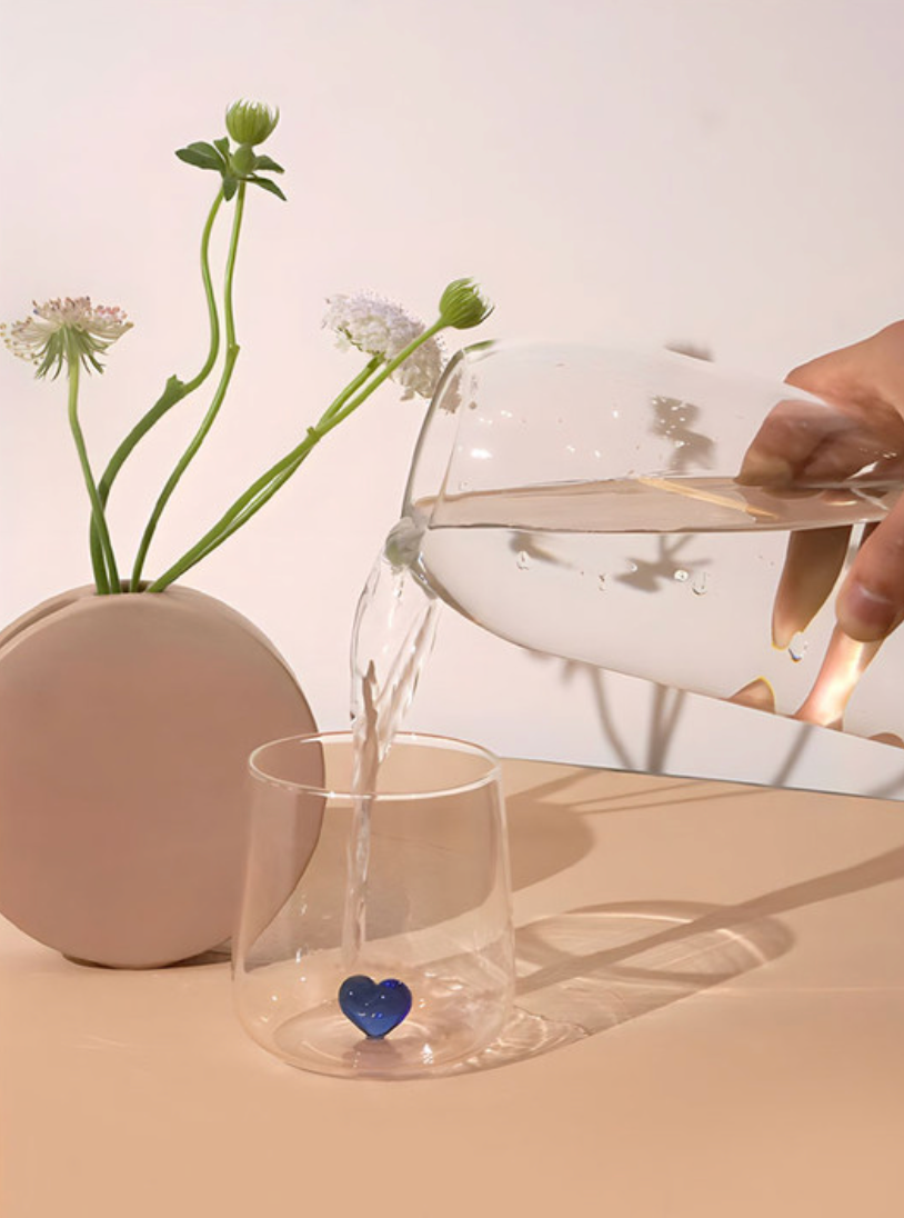 "L'amour" Glass With Love Heart - Blue