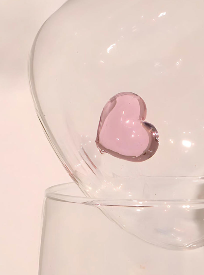 "L'amour" Glass With Love Heart - Pink