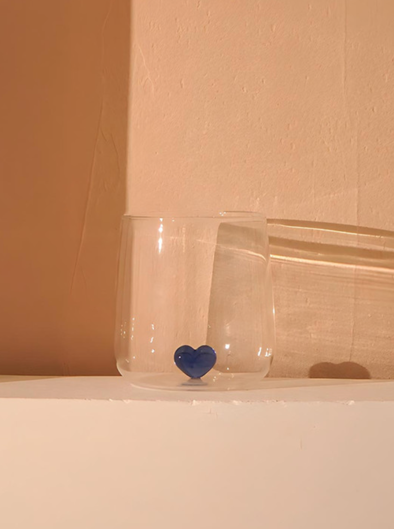 "L'amour" Glass With Love Heart - Blue