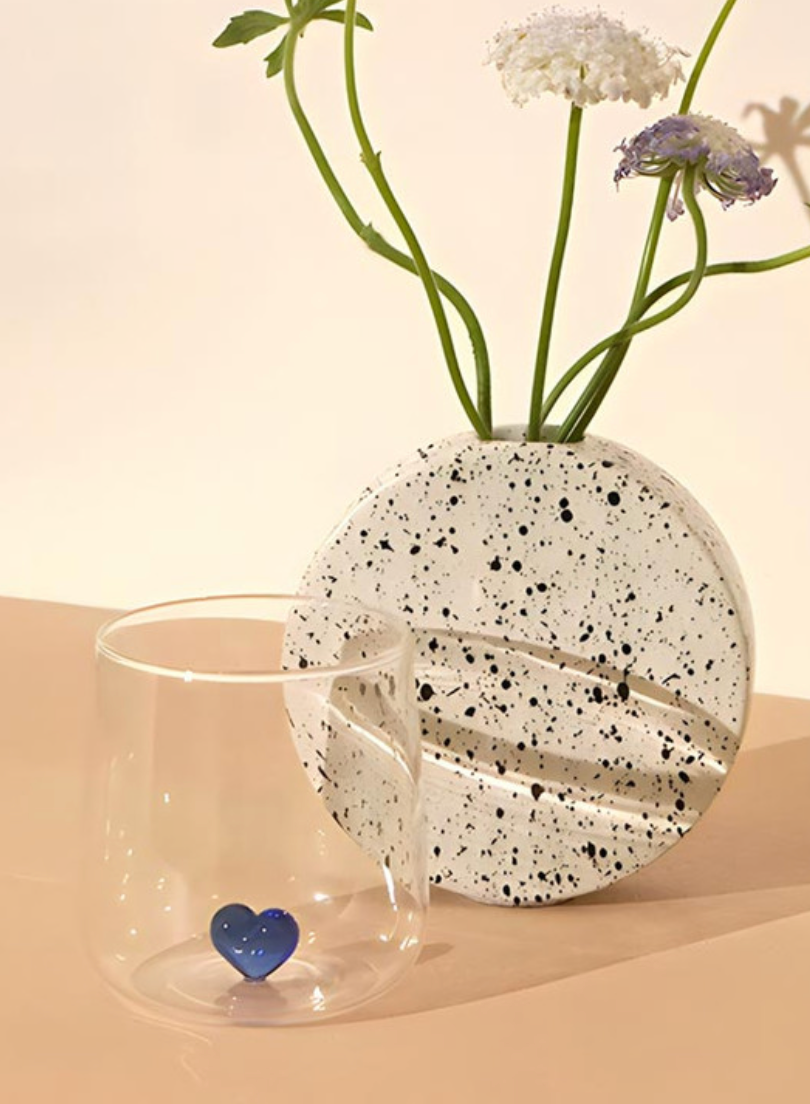 "L'amour" Glass With Love Heart - Blue