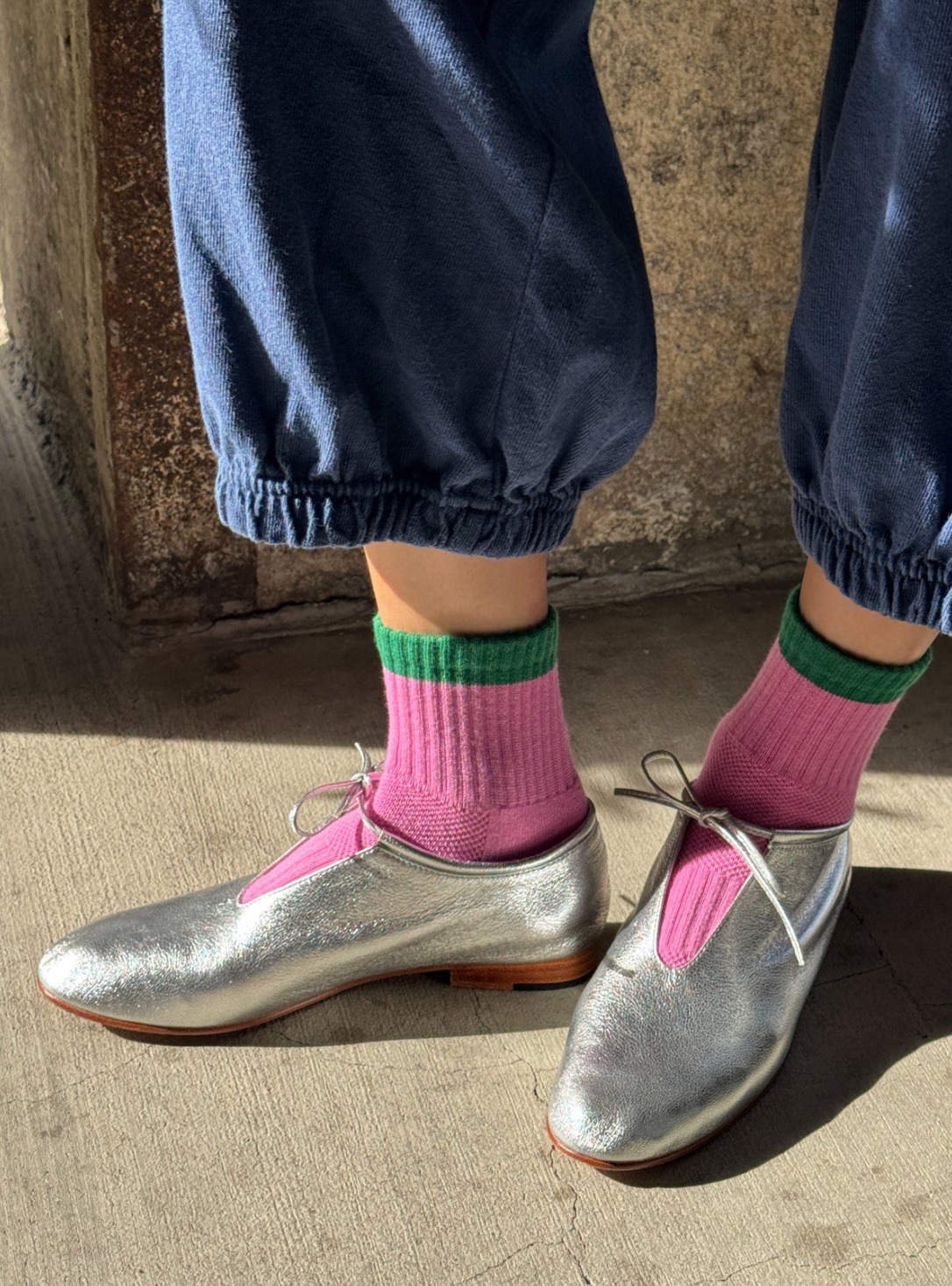 Colour Block Girlfriend Socks - Rose/Green