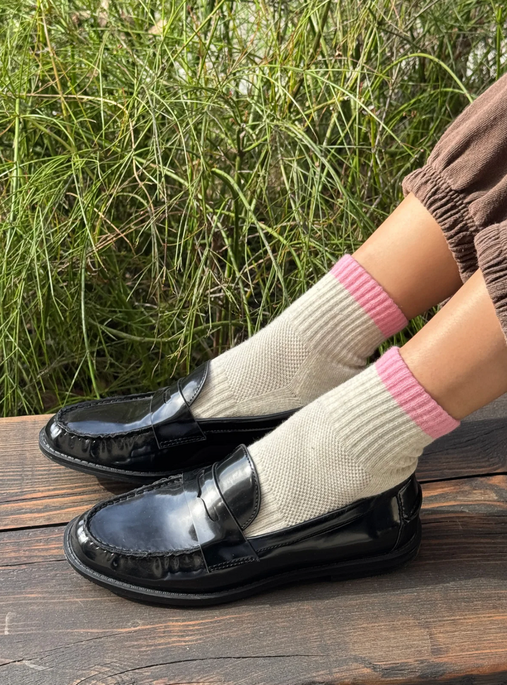 Colour Block Girlfriend Socks - Grey/Pink