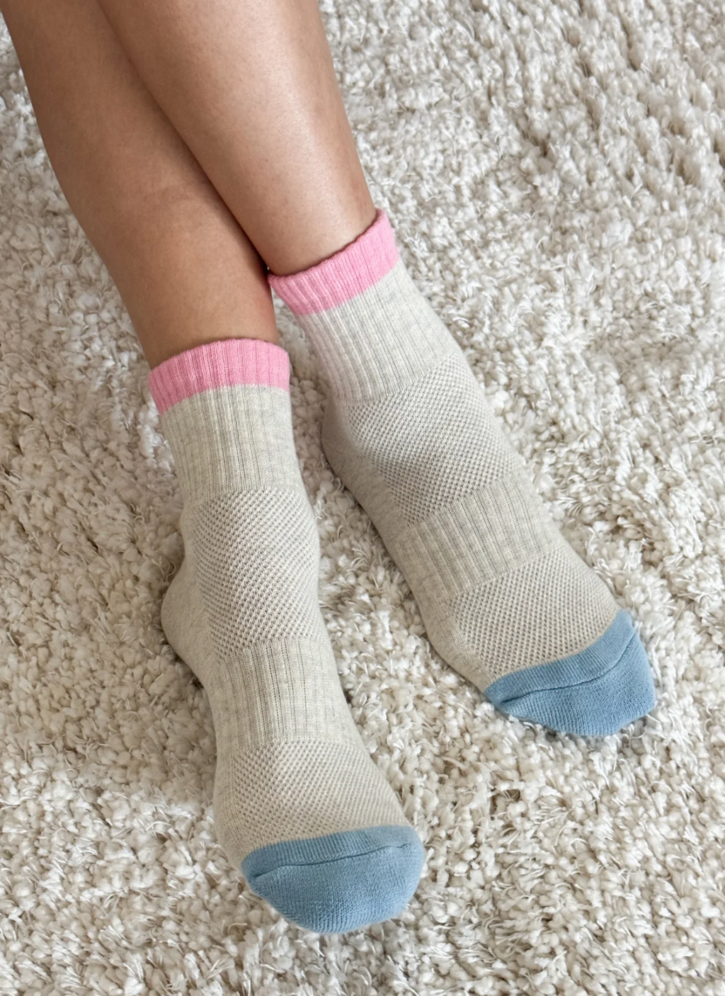 Colour Block Girlfriend Socks - Grey/Pink