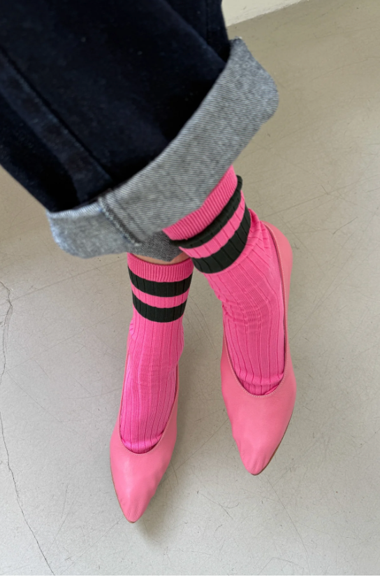 Her Varsity Socks - Pink/Green
