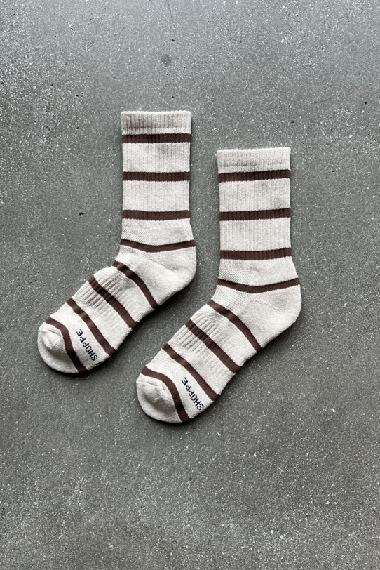 Striped Boyfriend Socks - Flax Stripe