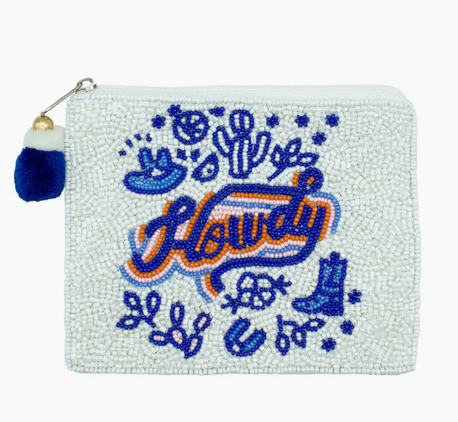 Howdy Blue Beaded Coin Pouch