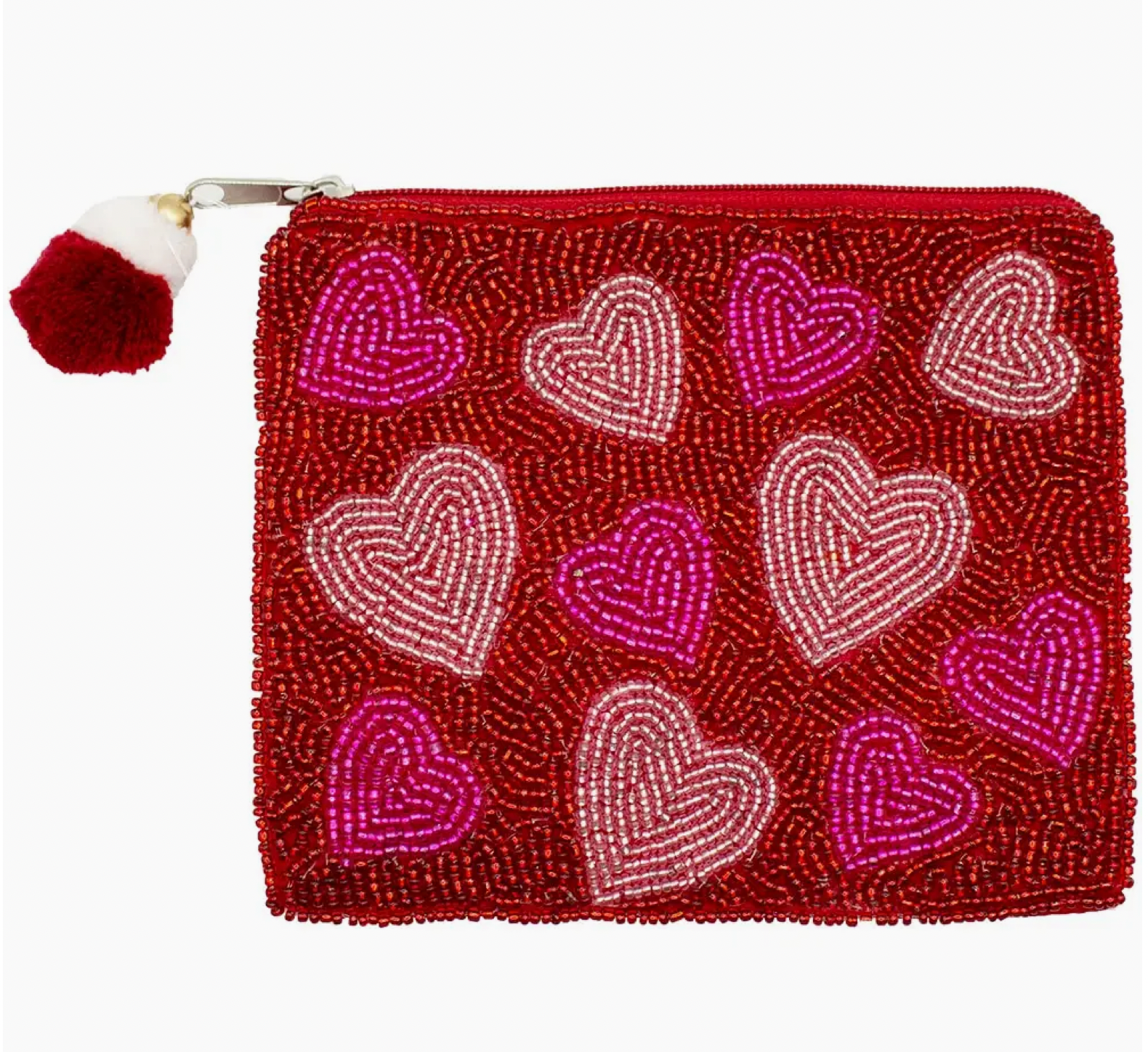 Hot and Light Pink Heart Beaded Coin Pouch