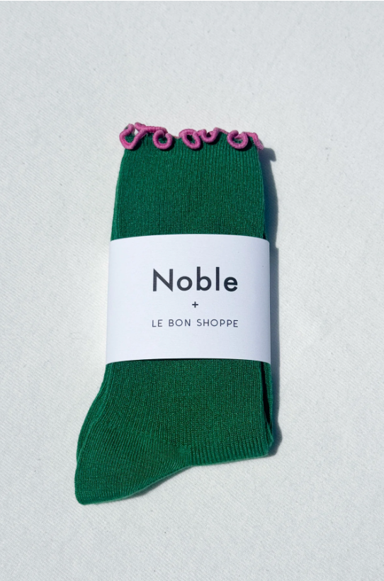 Ruffled Modal Socks - Pink and Spinach
