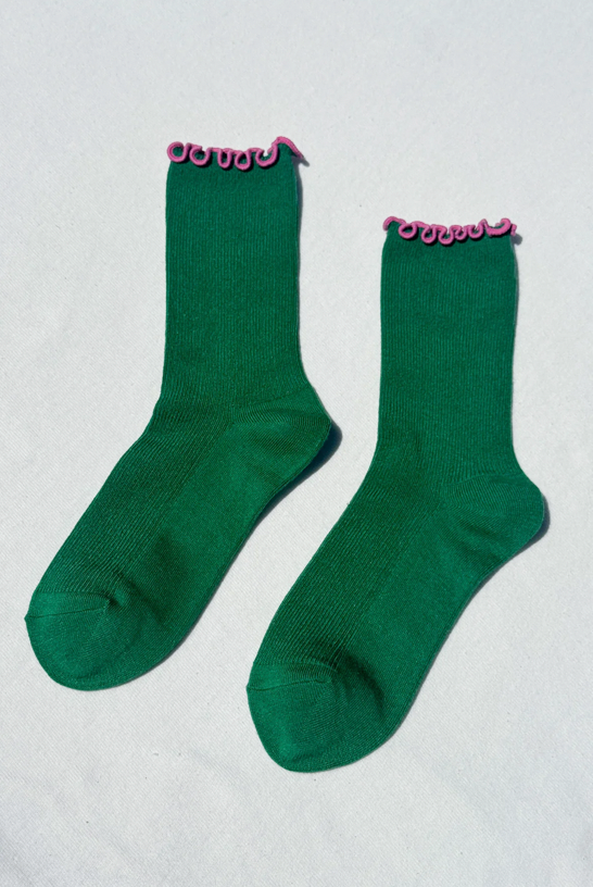 Ruffled Modal Socks - Pink and Spinach