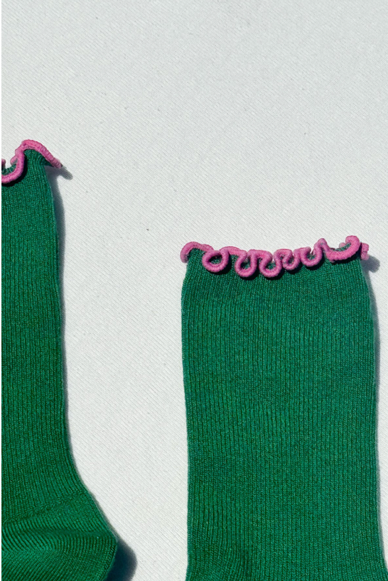 Ruffled Modal Socks - Pink and Spinach
