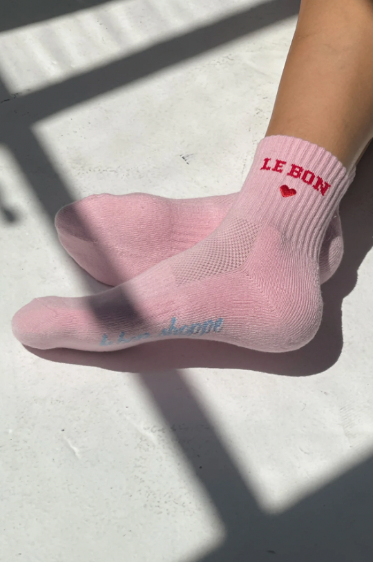 Embroidered Crew Sock - Strawberry Milk