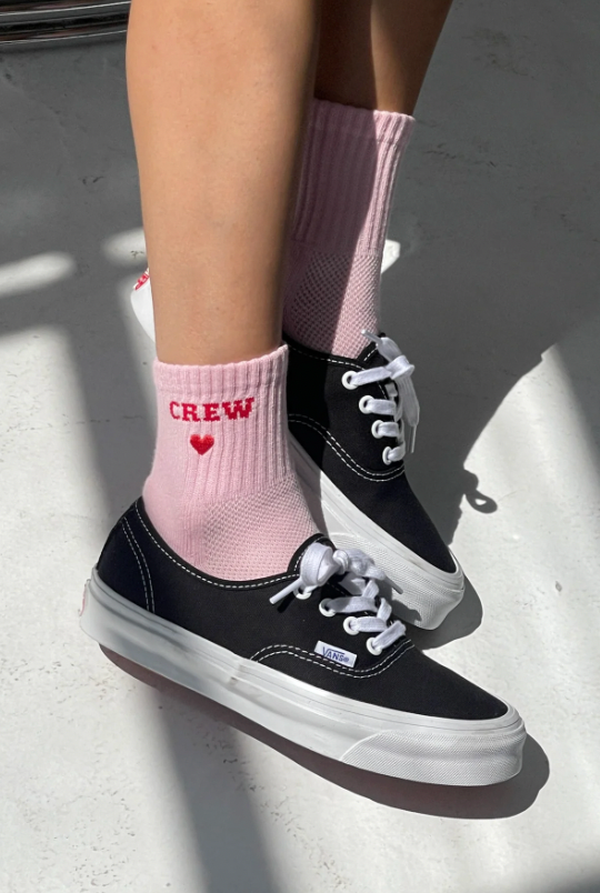 Embroidered Crew Sock - Strawberry Milk
