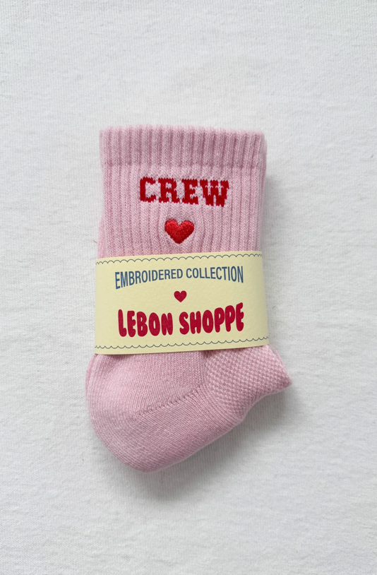 Embroidered Crew Sock - Strawberry Milk