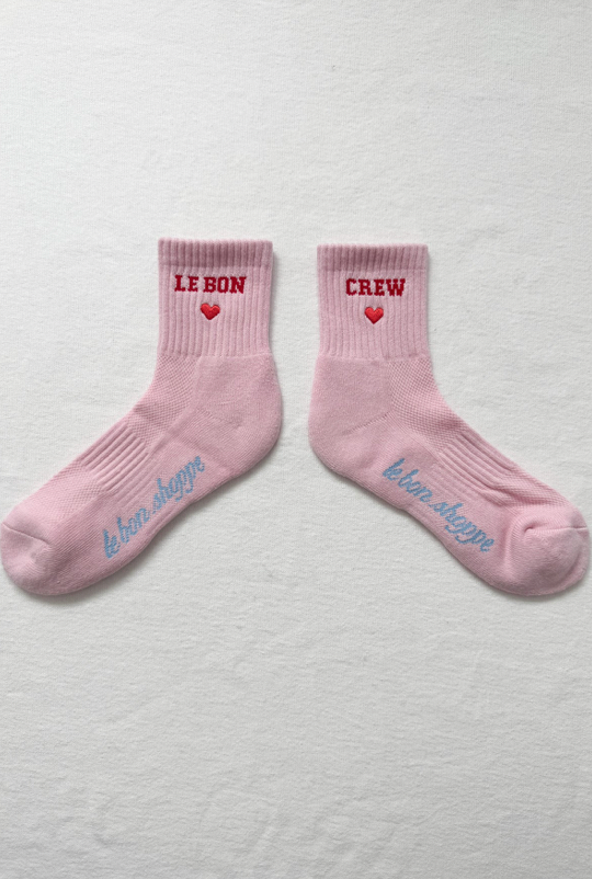 Embroidered Crew Sock - Strawberry Milk