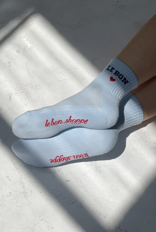 Embroidered Crew Socks - Sky Blue