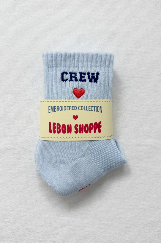 Embroidered Crew Socks - Sky Blue