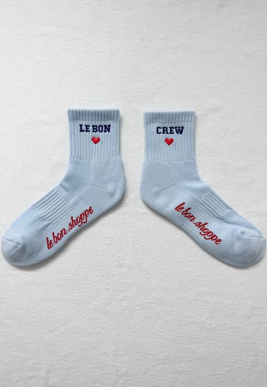 Embroidered Crew Socks - Sky Blue