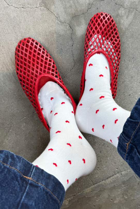 Sneaker Socks - Heart - White and Red