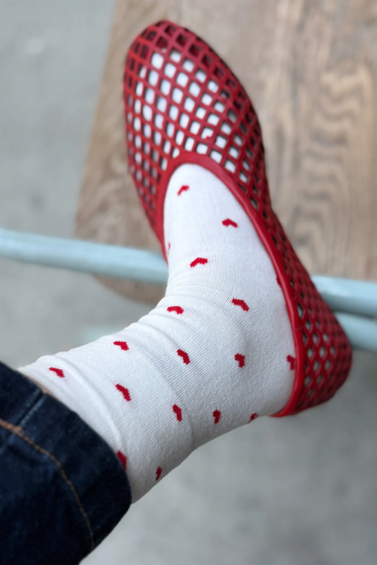 Sneaker Socks - Heart - White and Red