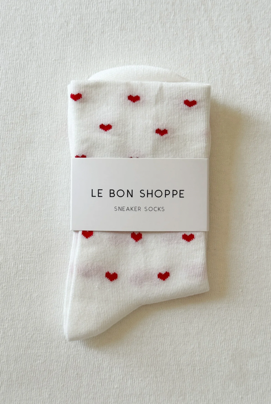 Sneaker Socks - Heart - White and Red