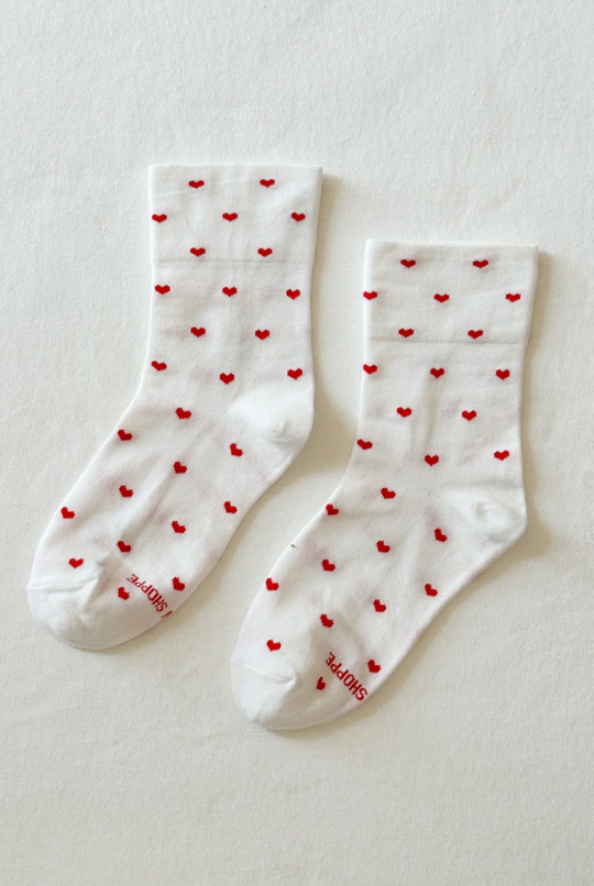 Sneaker Socks - Heart - White and Red