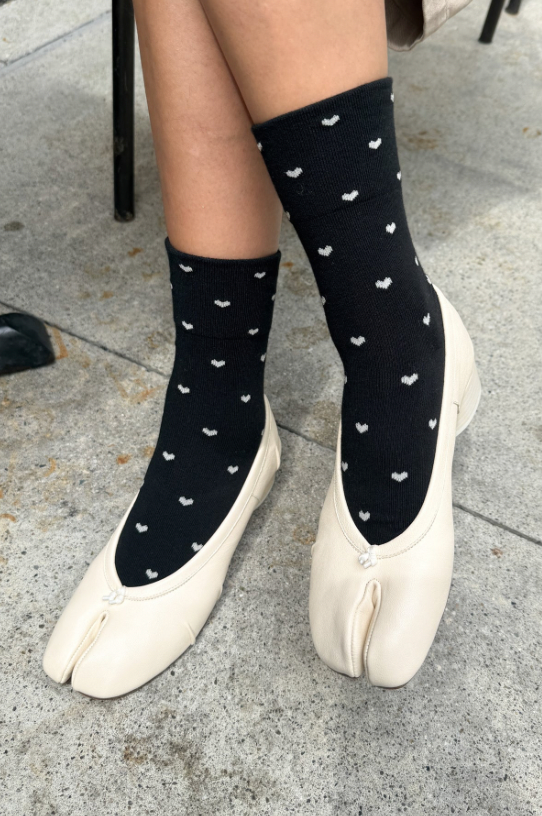 Sneaker Socks - Heart - Black and Cream