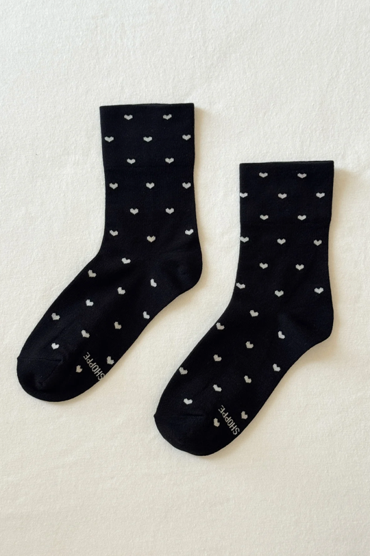 Sneaker Socks - Heart - Black and Cream