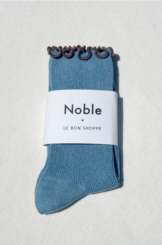 Ruffled Modal Socks - Powder Blue and Brown Edge