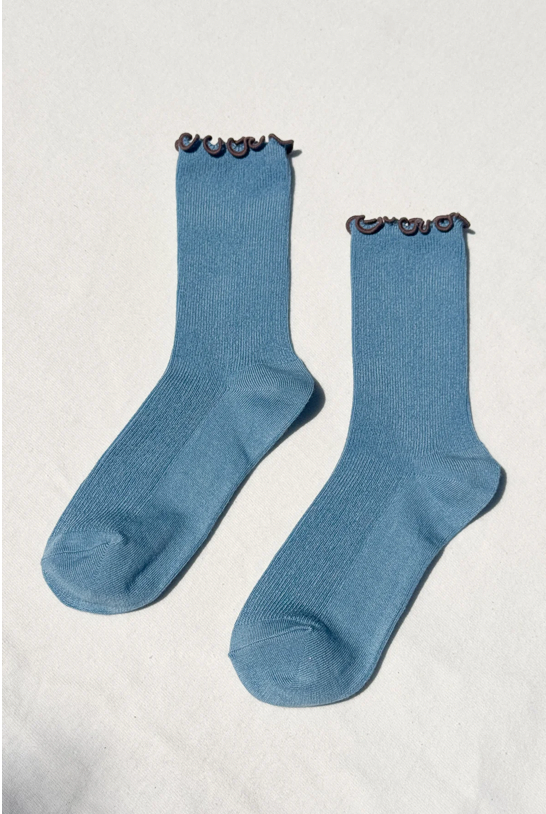 Ruffled Modal Socks - Powder Blue and Brown Edge