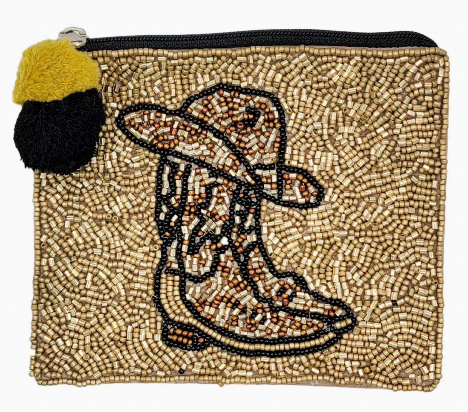 Golden Cowboy Boots Beaded Coin Pouch