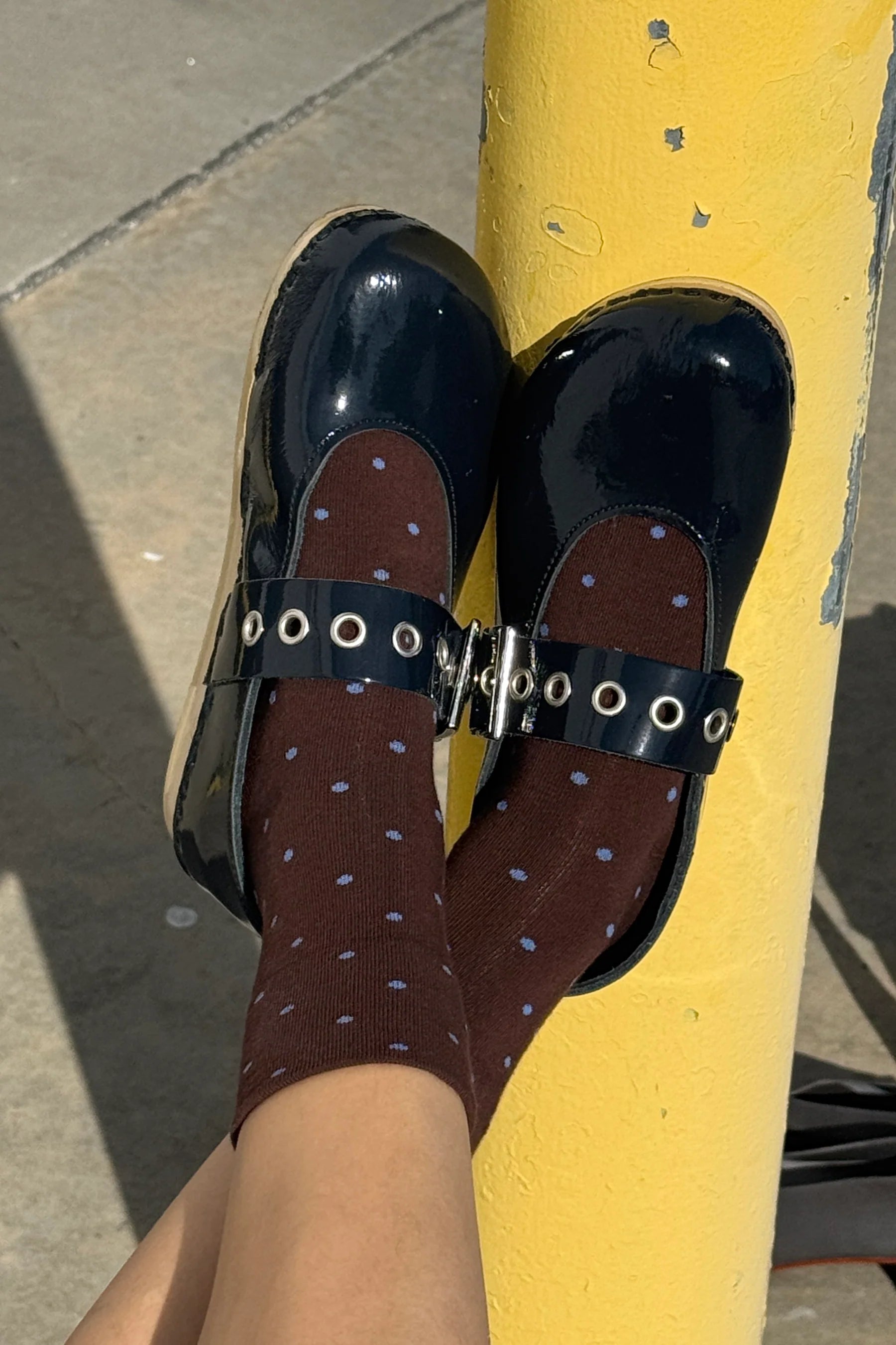 Patterned Sneaker Socks - Polka Dot Cacao & Blue