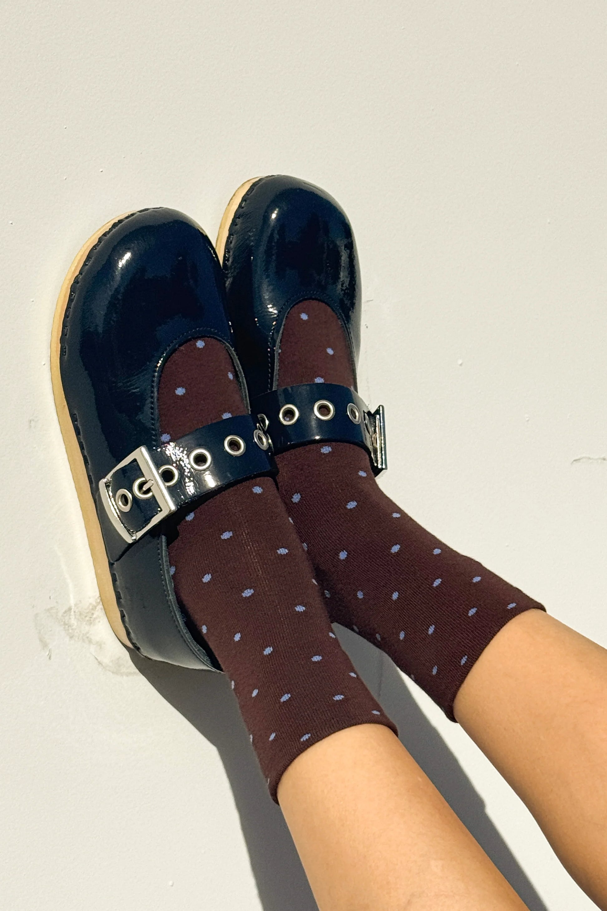Patterned Sneaker Socks - Polka Dot Cacao & Blue