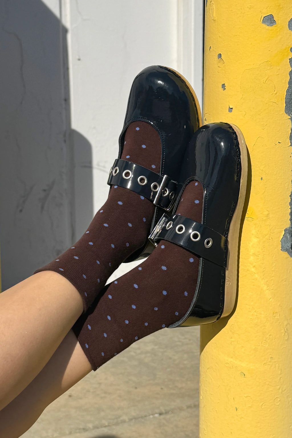 Patterned Sneaker Socks - Polka Dot Cacao & Blue