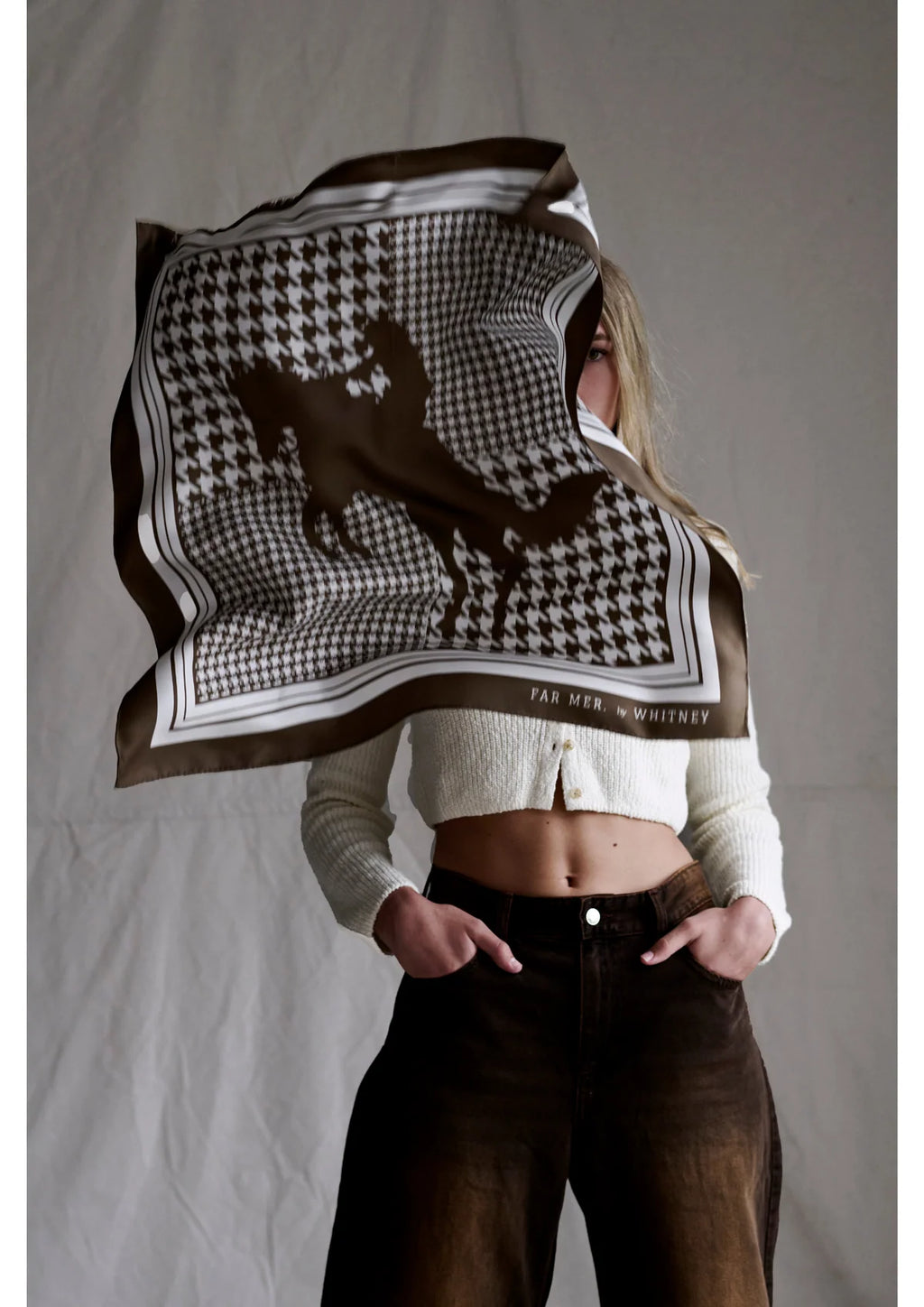 Houndstooth Horse Choc Silk Bandana