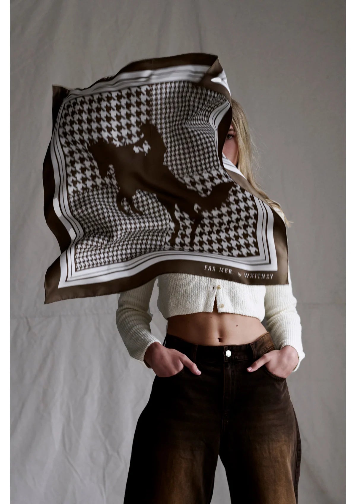 Houndstooth Horse Choc Silk Bandana