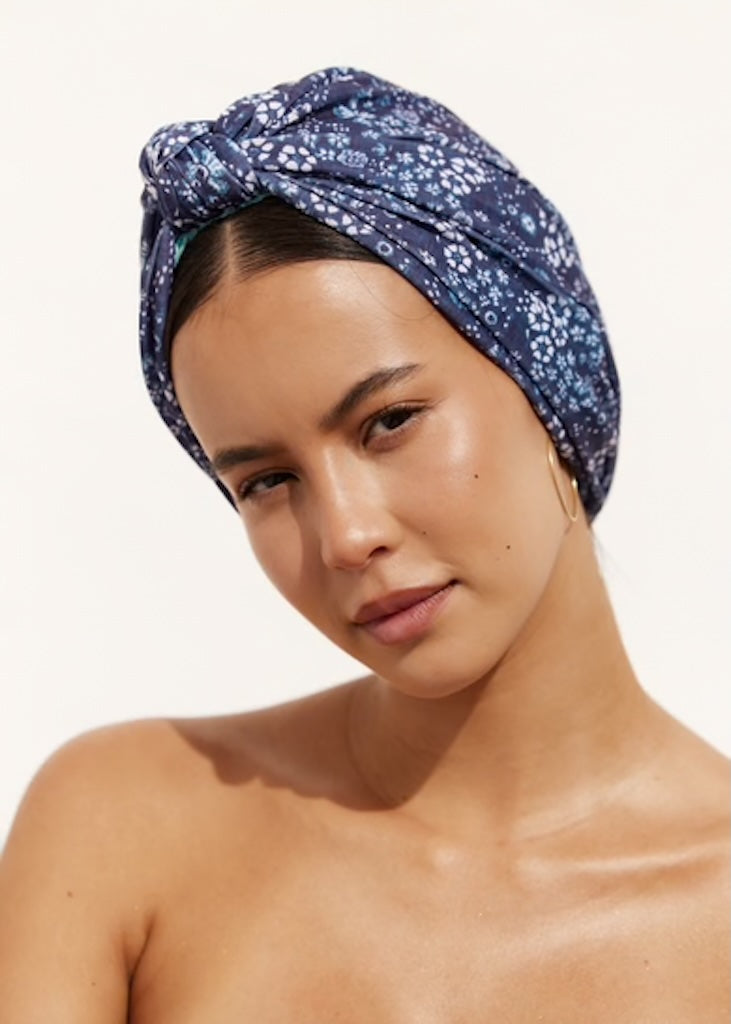 Dahlia Shower Cap - Indigo Distressed