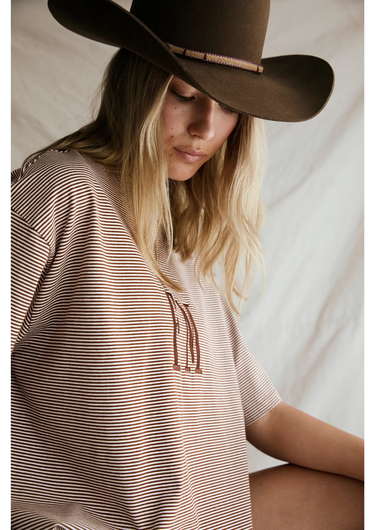 Stripe Tee - Choc/Cream