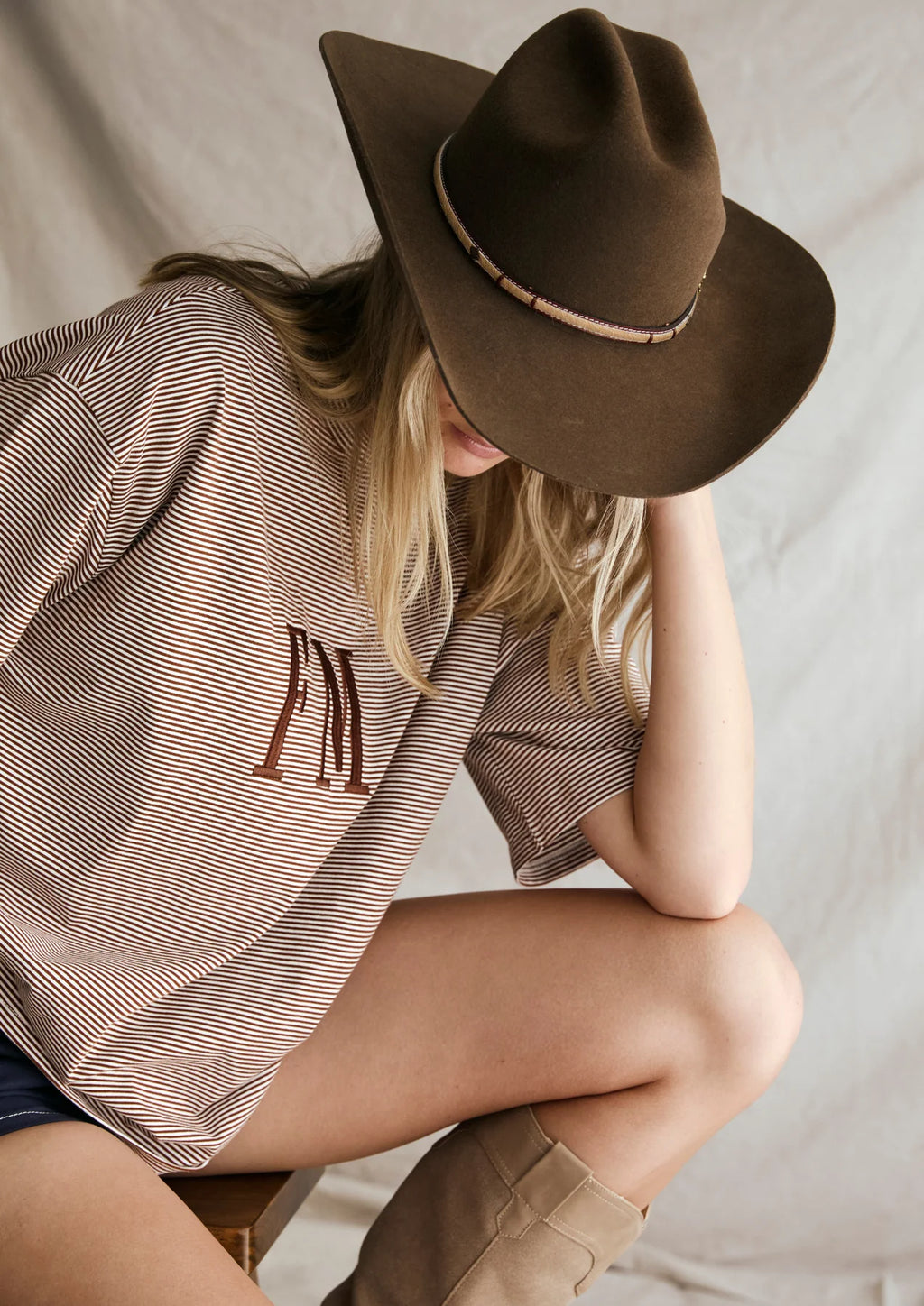 Stripe Tee - Choc/Cream