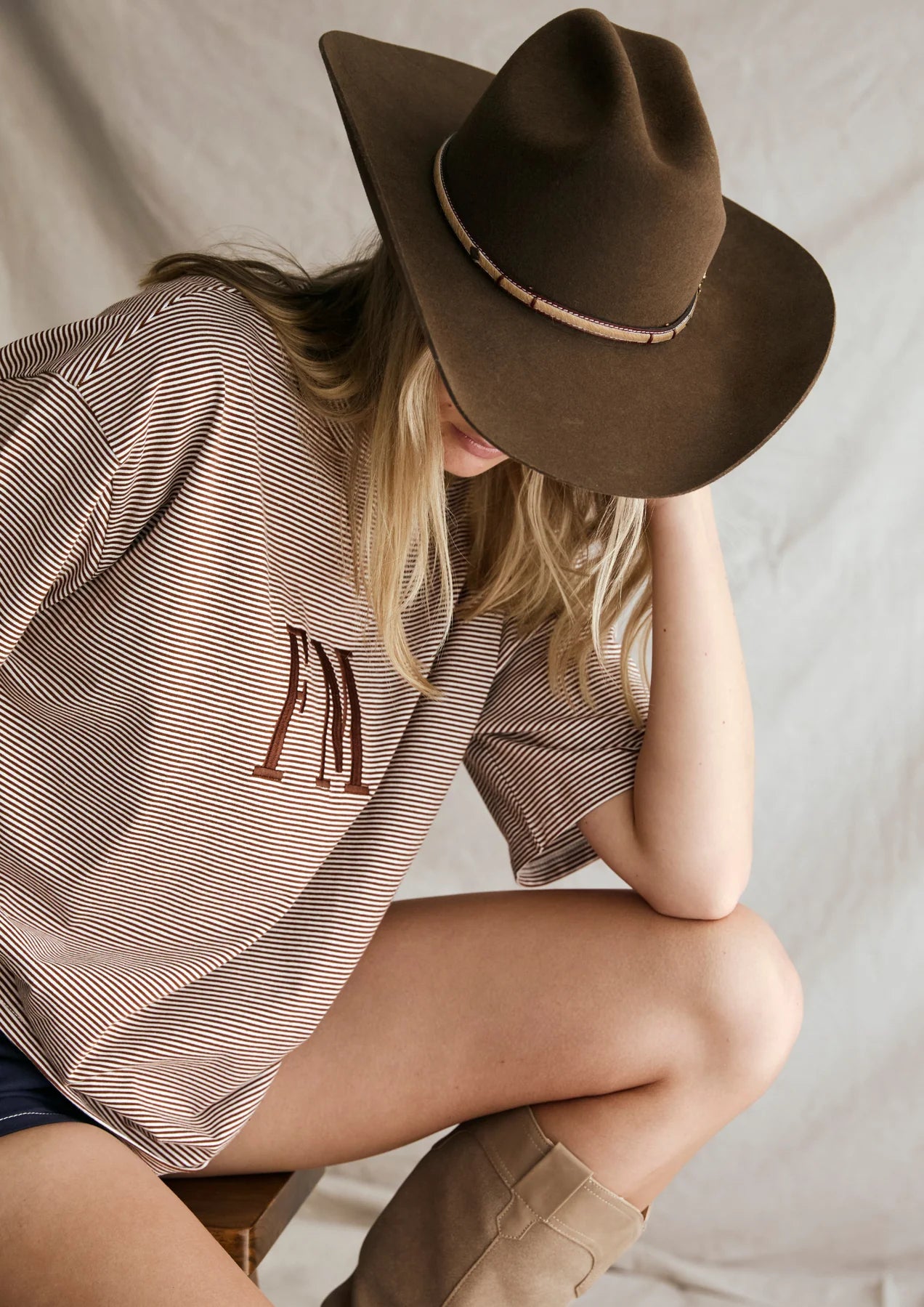 Stripe Tee - Choc/Cream