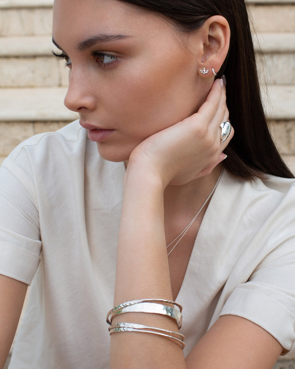 Lotus Studs - White Topaz in Sterling Silver