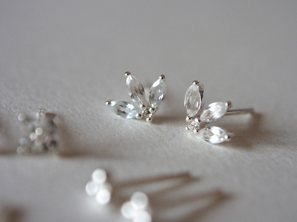 Lotus Studs - White Topaz in Sterling Silver