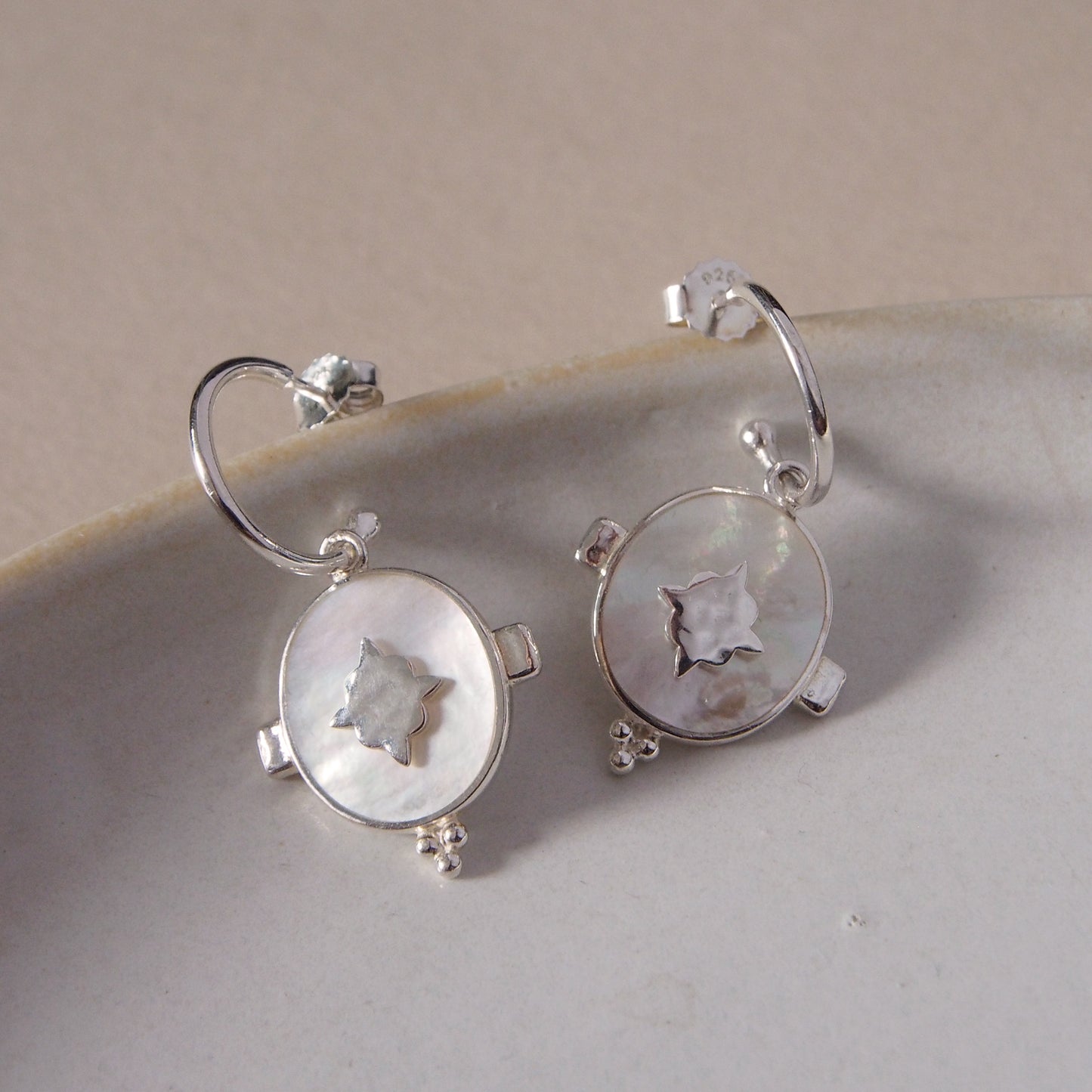 Oval Mother of Pearl Earrings in Sterling Silver
